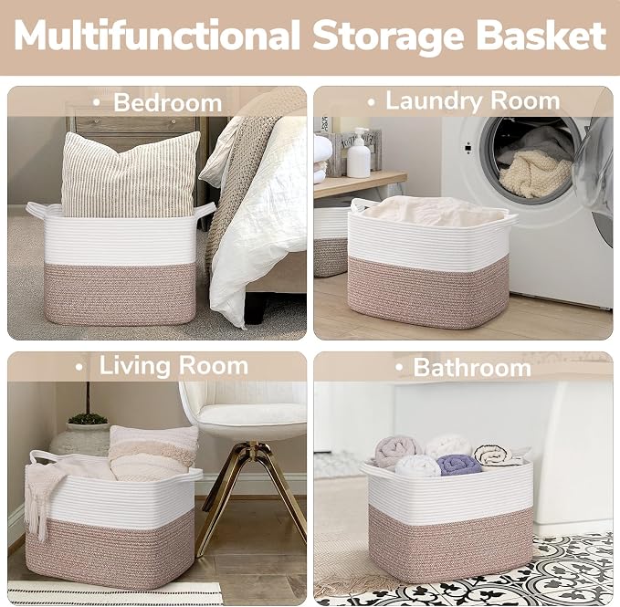 Goodpick 50L Large Woven Storage Basket, Cotton Rope Baskets - Image 6