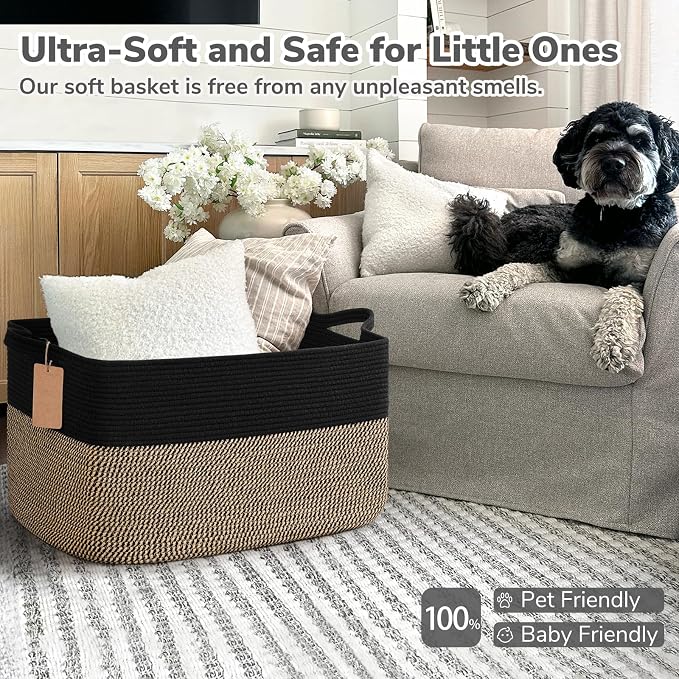 Goodpick 75L Extra Large Woven Blanket Basket, Toys & Clothes, Fits Living Room - Image 5