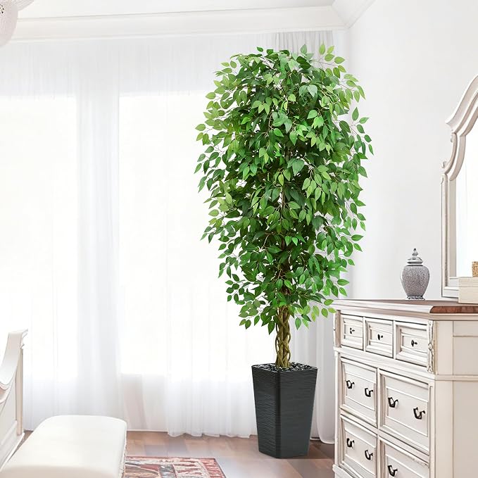 7FT Artificial Ficus Tree, 84 Inch Realistic Faux Silk Ficus Floor Plant - Image 8