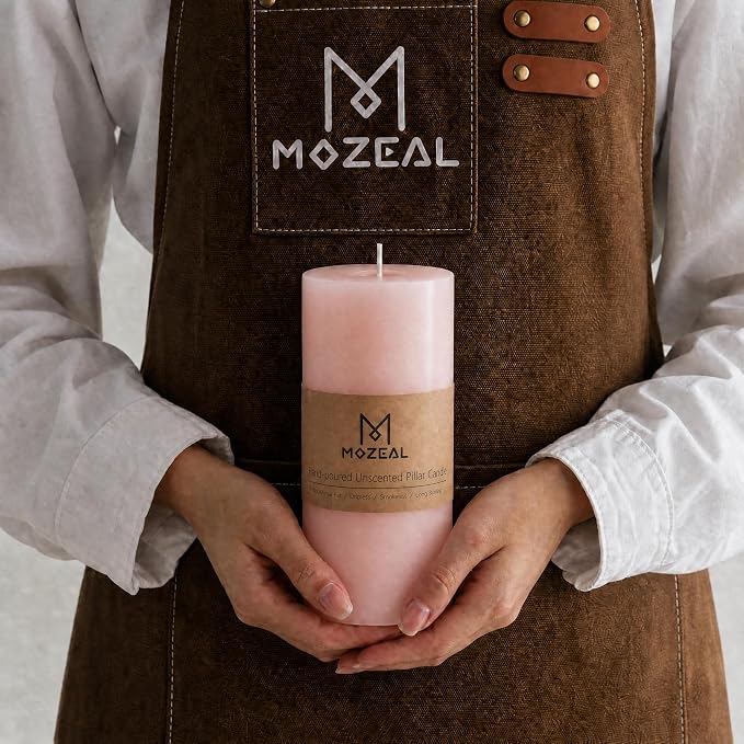 MOZEAL 3" x 8" Hand-Poured Unscented Large Candle, Smokeless Rustic Pillar - Image 2