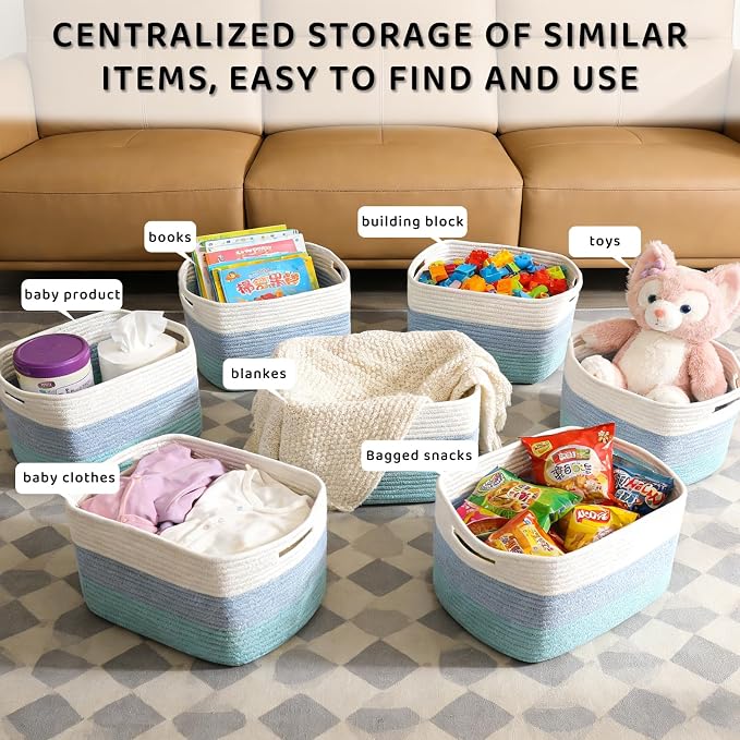 4 Pack Storage Baskets for Organizing, and Clothes, Cotton Rope Basket for - Image 6