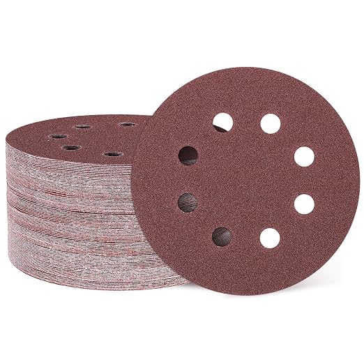 HARFINGTON 150 Pcs 5 Inch Sanding Discs 80 Grit Red Aluminum Oxide 8 Hole | by HARFINGTON