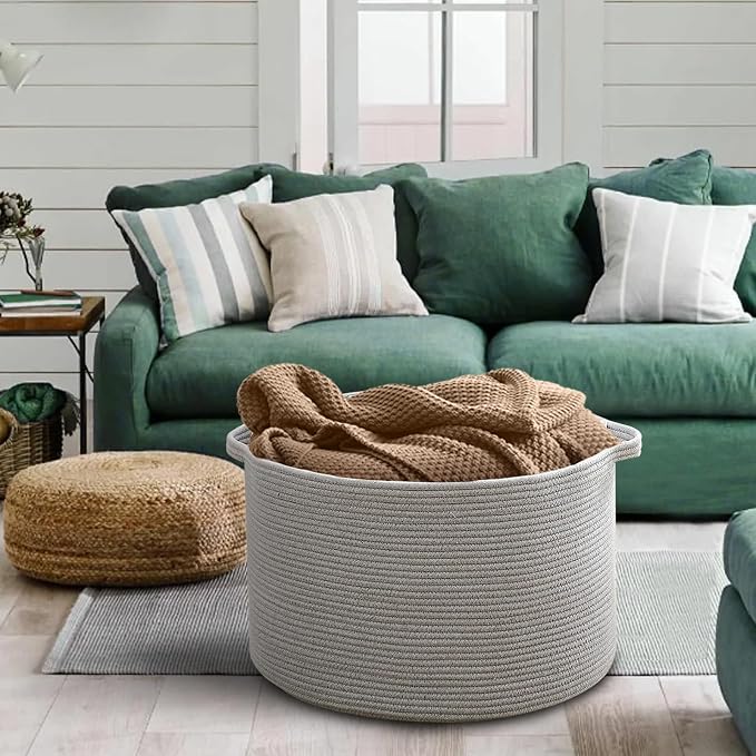 Extra Large Grey Storage Basket, Kids Toy Baskets Bins, Decorative Pillow Towel - Image 6