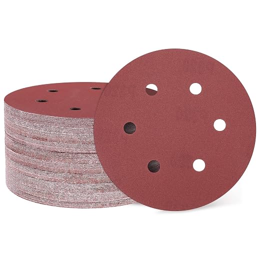 HARFINGTON 100 Pcs 6 Inch Sanding Discs 320 Grit Red Aluminum Oxide 6 Hole | by HARFINGTON
