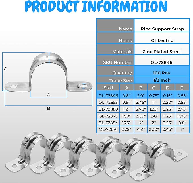 Heavy Duty Pipe Strap Stainless Steel Conduit Clamps, 2 Hole Steel EMT Pipe - Image 2