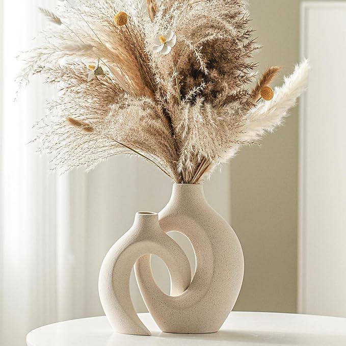 Hollow Ceramic Vase Set of 2, Modern Nordic Minimalist Book Style Boho - Image 4