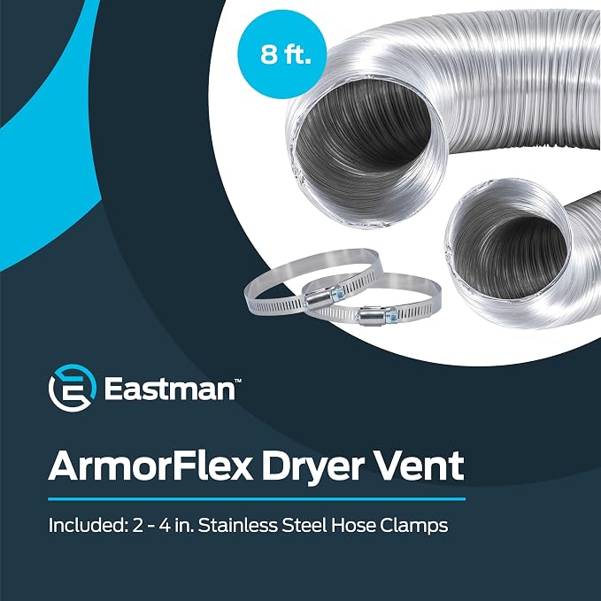 Eastman 8 Foot ArmorFlex Dryer Vent, Flexible Aluminum Duct - Image 2