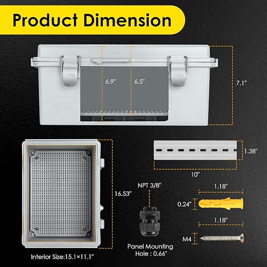 ABS Outdoor Electrical Junction Box Waterproof 16.1''×12.2''×7.1'' | - Image 3