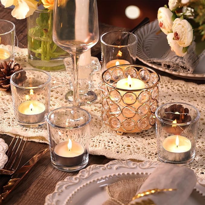 Letine 12-Pack Unscented Tea Light Candles & Glass Votive Holder, Long-Lasting - Image 10