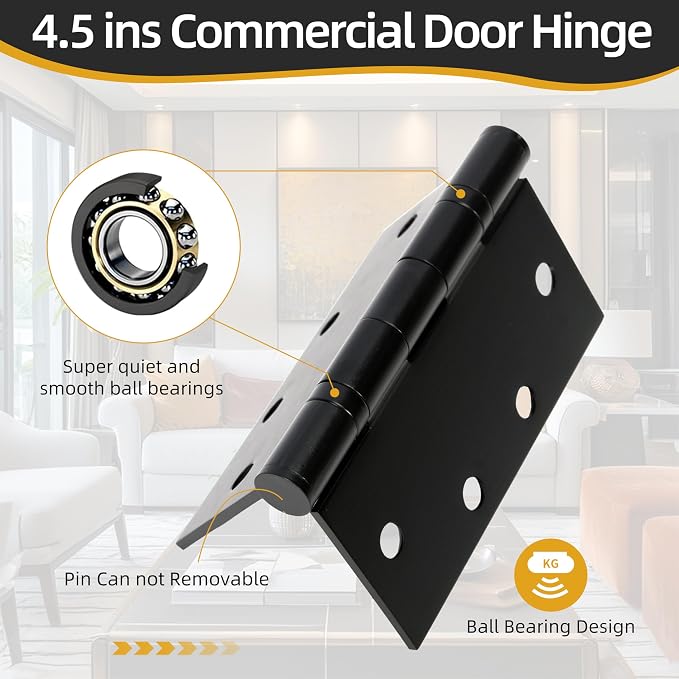 4.5 inch X 4.5 inch Black Heavy Duty Commercial Door Hinge | - Image 6