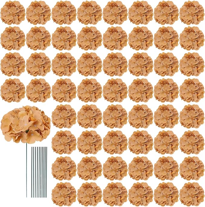 AVIVIHO 65pcs Fake Flowers Brown Hydrangea Artificial Flowers Bulk Silk Flowers by Aviviho