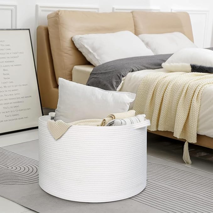 White Cotton Rope Storage Basket, XL Soft Toy Bin - Image 6