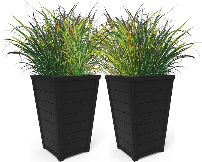 Keter Set of 2 Resin Modern Outdoor 22 Inch Tall Large Flower Pots, Tapered by Unknown