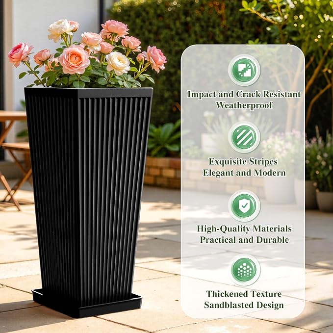 24" Tapered Tall Planters for Outdoor Plants - Image 3