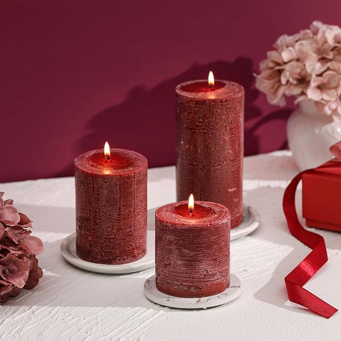 3x6 Inch Burgundy Pillar Candles Set of 3 - Image 4