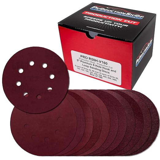 ProductionShop 5" Red 8-Hole Pattern Sanding Discs, 160 Disc Variety Pack by ProductionShop