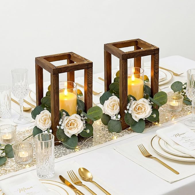 18 Pcs Wooden Lantern Centerpiece | Wedding Lantern Candle Holder - Image 7