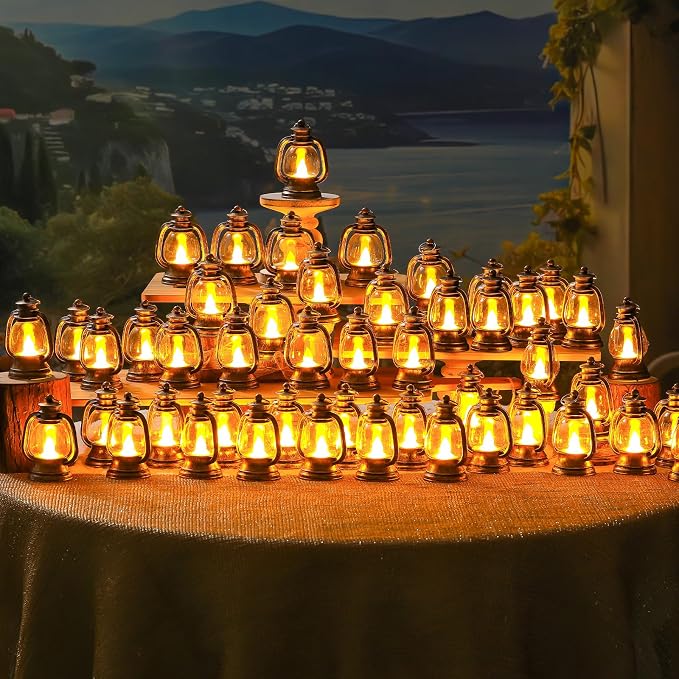 Ferraycle 48 Pcs Mini Lanterns 4 Inch Retro Gold Lamp Table Decor | Western - Image 7