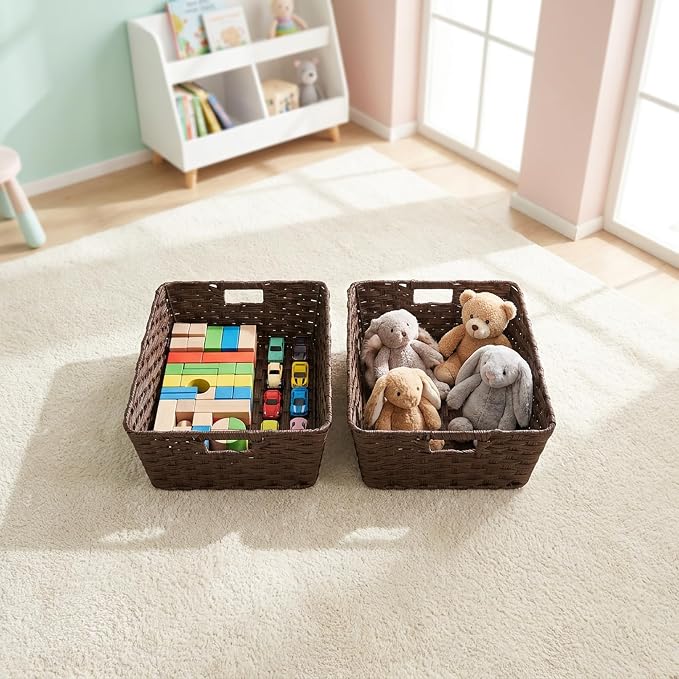 Large 2-Pack Plastic Wicker Storage Baskets, Living Room, Shelf Organization - Image 6