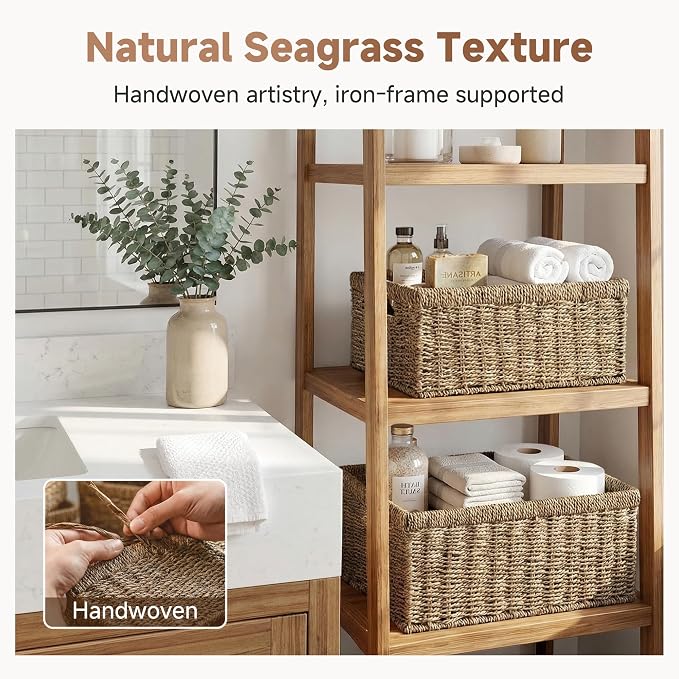 StorageWorks Wicker Storage Baskets, Natural Seagrass Storage Baskets, Seagrass - Image 5