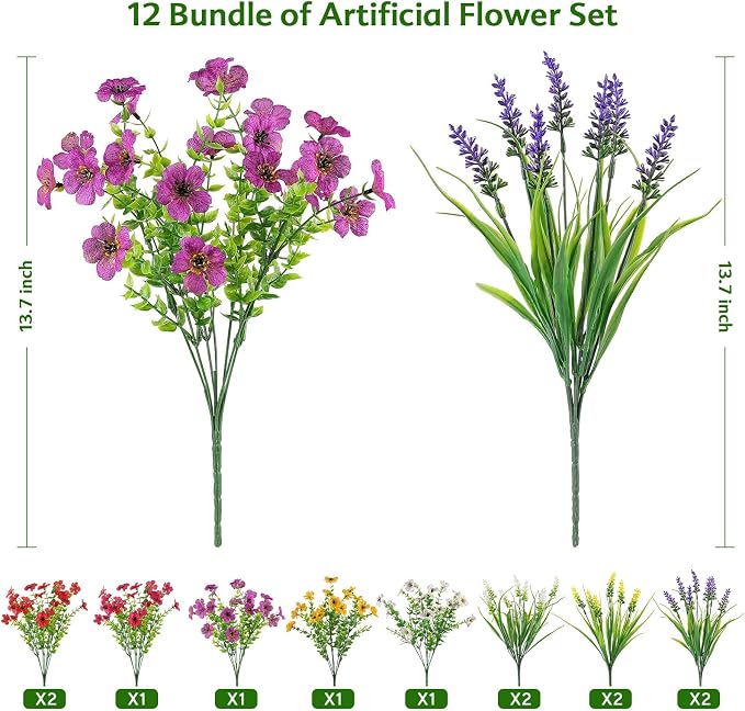 AGIRL Artificial Flowers Outdoor UV Resistant Fake Plant Garden Patio Decor | - Image 3