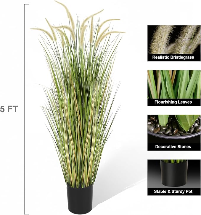 KOL Artificial 5ft 2-Pack Horsetail Reed Grass, 59in Tall Artificial Indoor - Image 5
