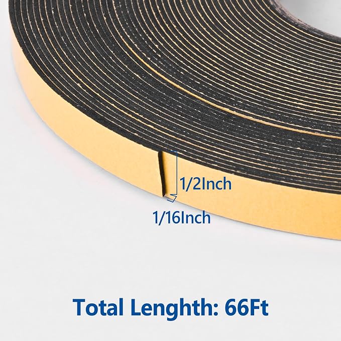 Self Adhesive Foam Tape Weatherstrip 1/2in x 1/16in x 66Ft High Density Foam - Image 2