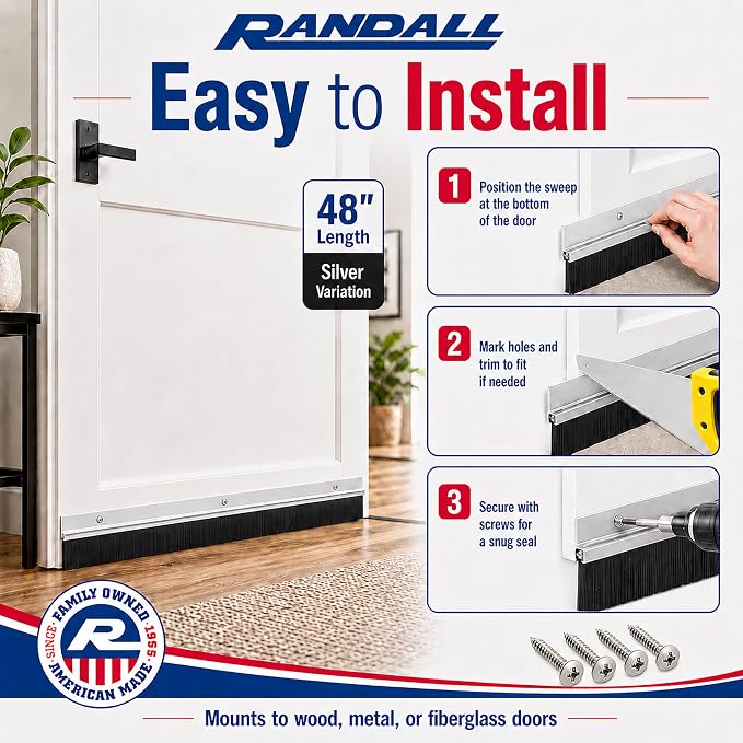 Aluminum Brush Door Sweep for Bottom of Door Exterior, 48 Inch, Metal Door - Image 5