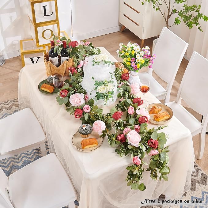 Artificial Flower Garland 5.4ft Floral Rose Vine Decor, Hanging Faux Roses - Image 2