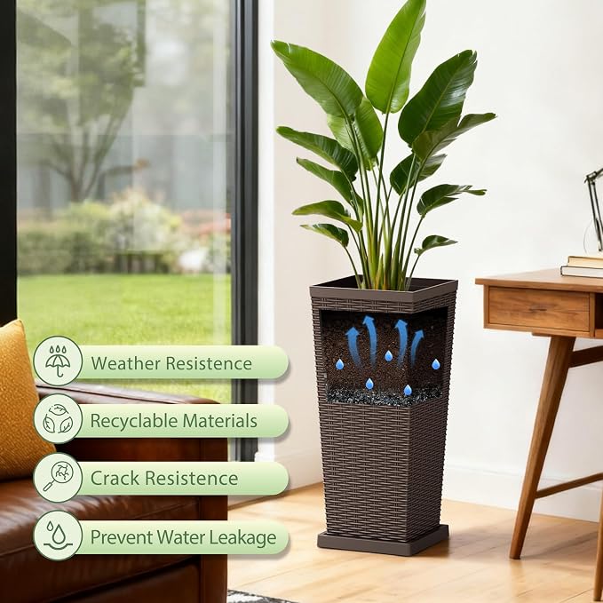 Set of 2 30 Inch Tall Plastic Planters - Image 2