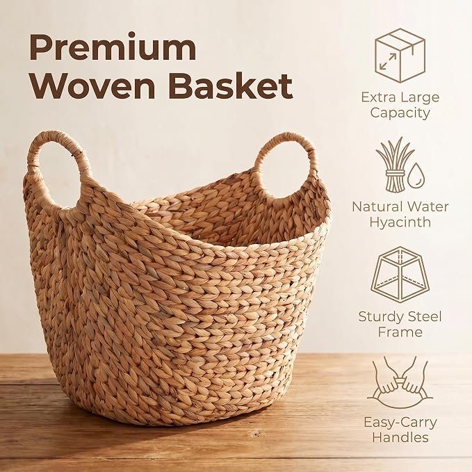 Extra Large Water Hyacinth Woven Storage Basket – Boat-Shaped - Image 2