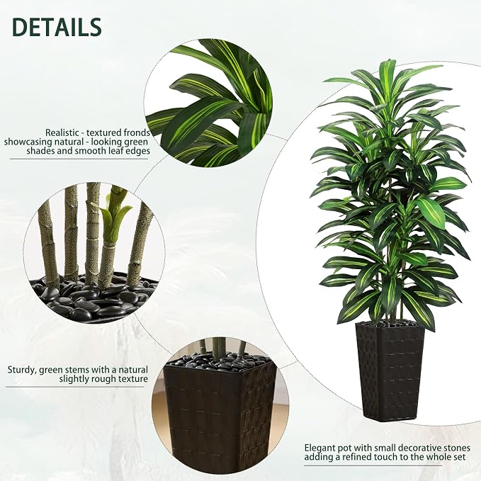 Artificial Dracaena Tree Indoor, 6FT Tall Fake Floor Plants - Image 3