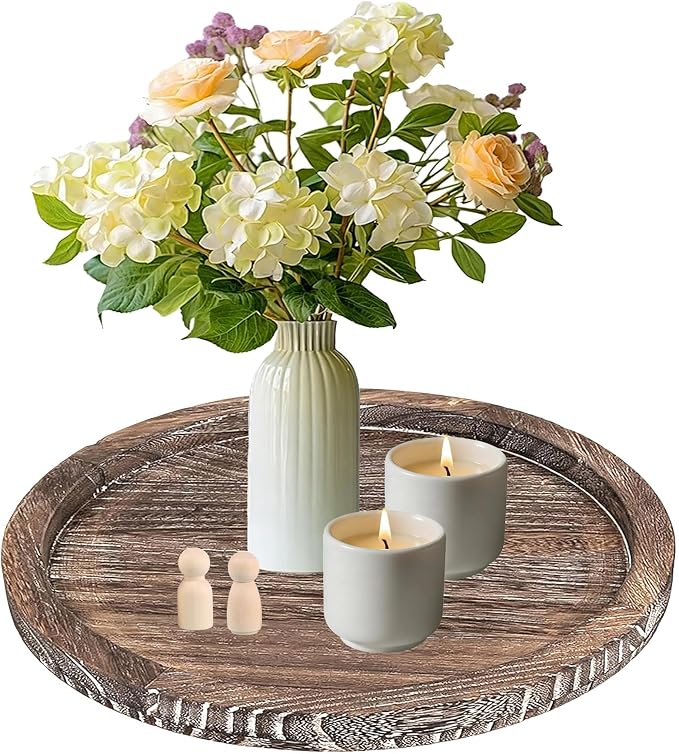 11 Inches Round Wooden Tray Decor, Round Wood Tray by ZMOIVOK
