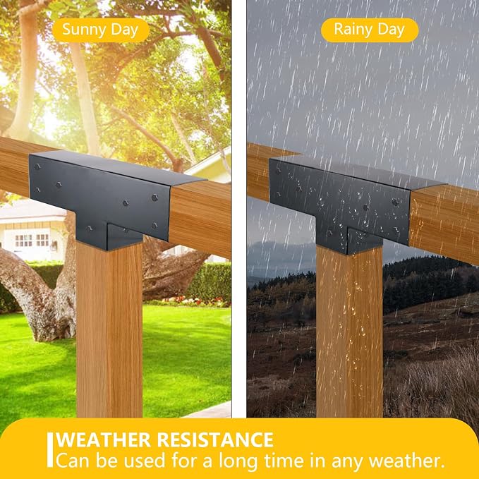 4x4 Pergola Brackets Kit, 3-Way T Shape, 3.58 x 3.58 in, 2 Pack | Q235 Steel - Image 4