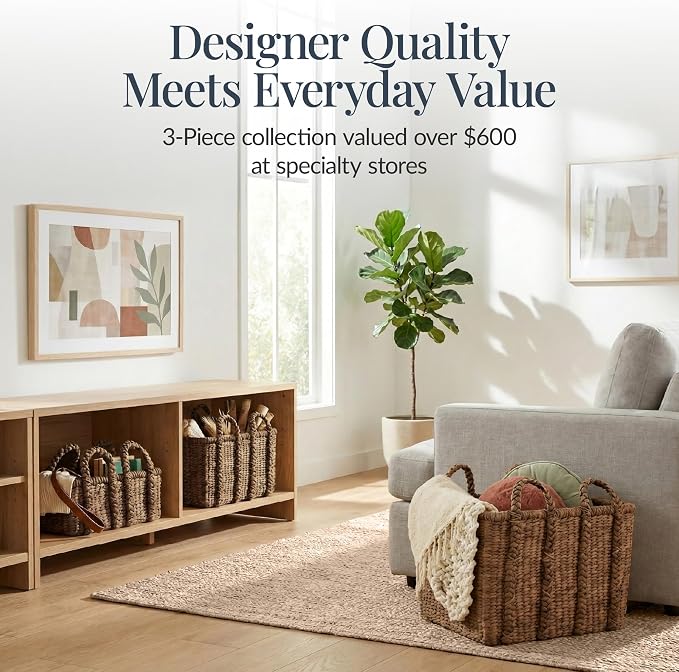 Best Choice Products 3Pc Shelf Baskets, Large and XL Chunky Woven Wicker Rattan - Image 3