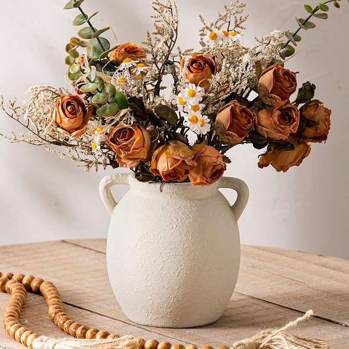 Dobbyby Ceramic Flower Small Vase 6 inch Farmhouse Rustic Vase Decorative - Image 9