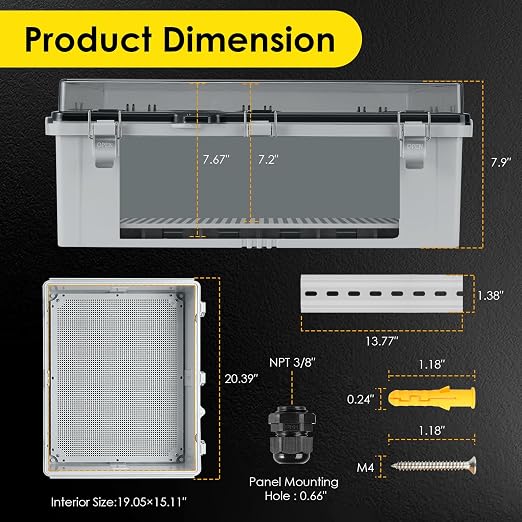 IP67 ABS Outdoor Electrical Box Waterproof 20.1''×16.1''×7.9'' | Weatherproof - Image 3