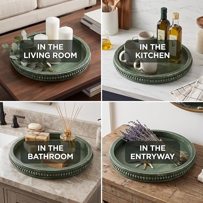 Hrastany Round Green Wood Decorative Tray, Coffee Table Tray - Image 6