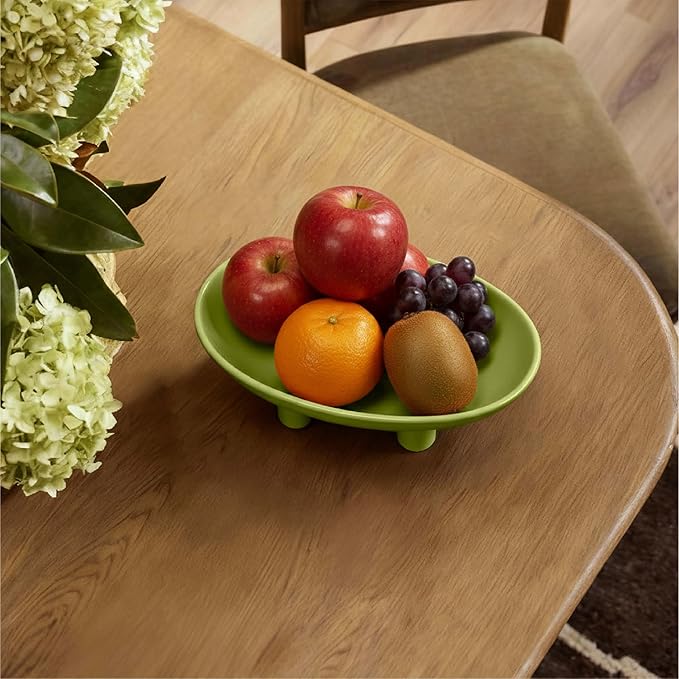 Three-Leg Ceramic Fruit Bowl, 10 Inch Oval Serving Dish - Image 5
