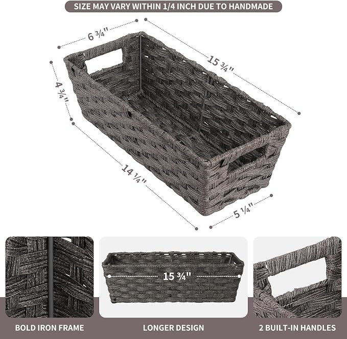 2-Pack Plastic Wicker Toilet Paper Baskets, 15.75"x6.75"x4.75", Dark Grey | - Image 2