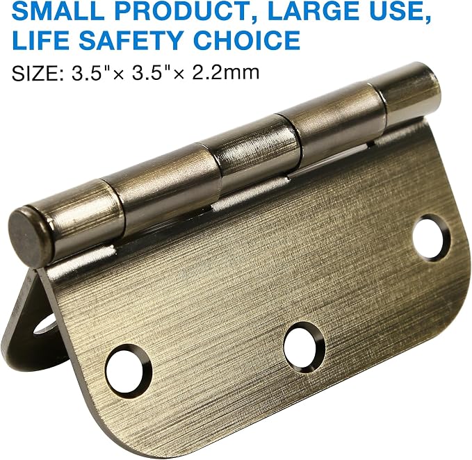 TDCHINGES Rounded Door Hinges 3.5" X 3 1/2 Inch Antique Brass 5/8" 12 Pack | - Image 3