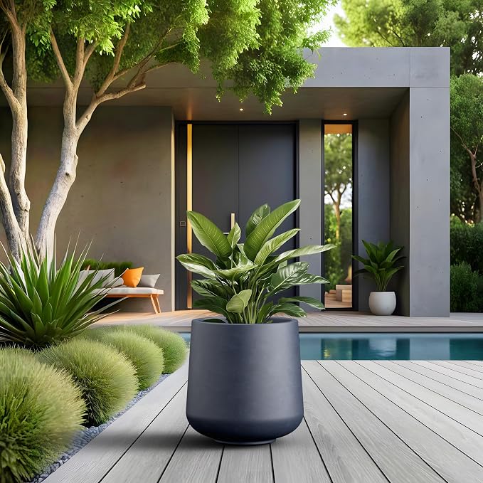 Kante Accent Round Curved Charcoal Concrete Planter 13" Dia, Outdoor | Rubber - Image 5
