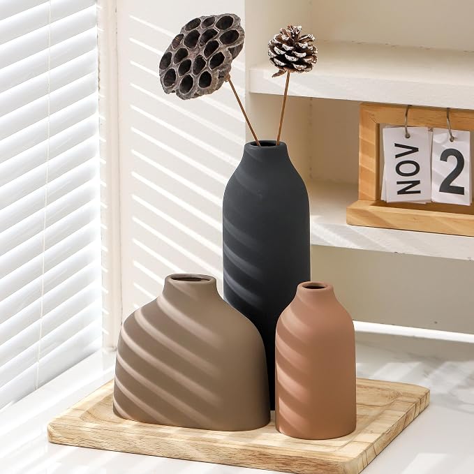 Enra Modern Ceramic Vase Set of 3, Minimalist Pottery Vases - Image 8
