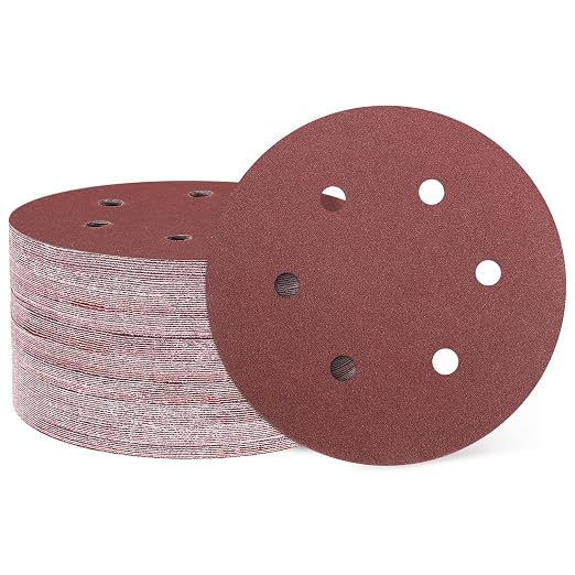 HARFINGTON 100 Pcs 6 Inch Sanding Discs 150 Grit Red Aluminum Oxide 6 Hole | by HARFINGTON