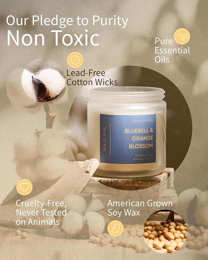 M&SENSE Bluebell Orange Blossom Scented Candle | 11.6oz Natural Soy Wax | - Image 4