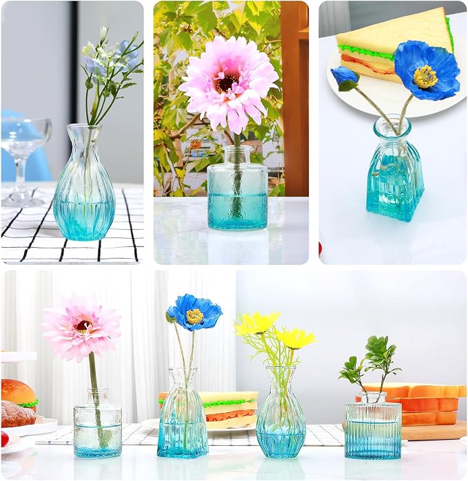 Glass Bud Vases Set of 4, Small Blue Flower Vases - Image 6
