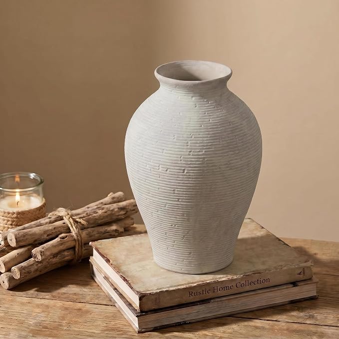 9.06 Inch Tall Vintage Ceramic Flower Vase, Rustic Farmhouse Vase - Image 9