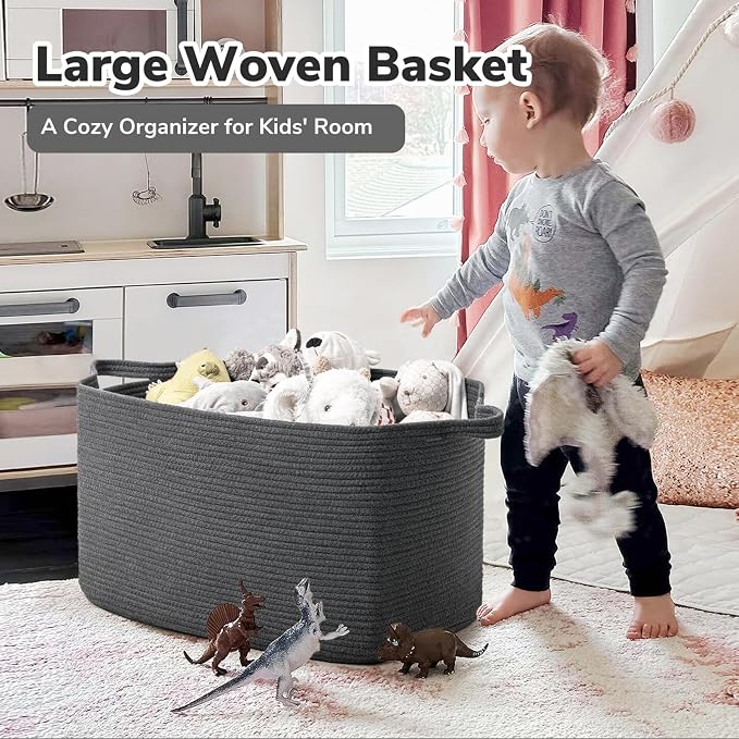 Goodpick 85L Large Woven Rope Blanket Basket, Dark Gray | 23.6'' x 15.7'' x - Image 2