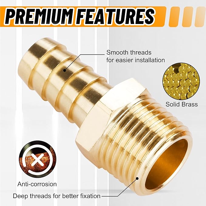 22Pcs Brass Hose Barb Fittings Male Pipe Adapter Kit - Image 3