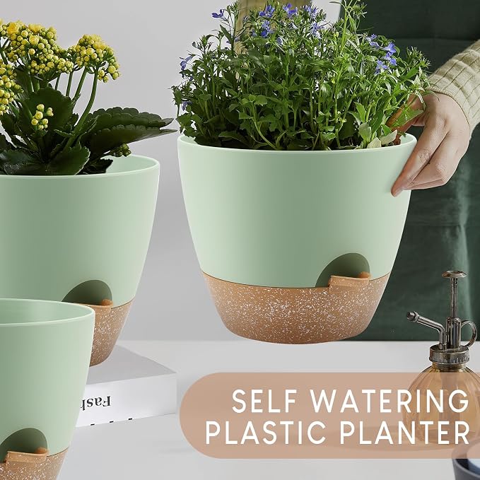 YNNICO Plant Pots 10/9/8/7.5/7 inch, Self Watering Planters - Image 7